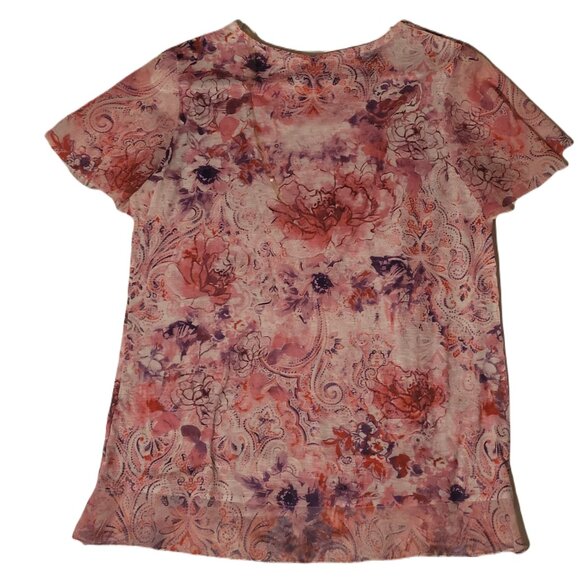 Time And Tru Womens Sz M 8-10 Multicolor Floral Short Sleeve Top - Picture 2 of 3